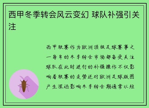 西甲冬季转会风云变幻 球队补强引关注